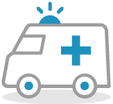 Illustrated icon of an ambulance with a blue flashing light