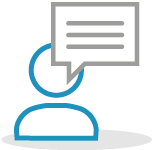 Illustrated icon of a figure and a speech bubble