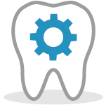 Illustrated icon of a single tooth with a cog on the tooth