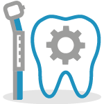Illustrated icon of a tooth and a dental drill