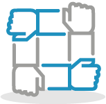 Illustrated icon of hands, forming a square and supporting each other