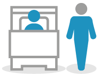 Illustrated icon a patient in a hospital bed with a visitor
