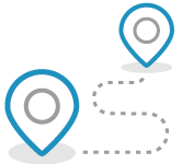 Illustrated icon of 2 map pointers with a dotted line between them