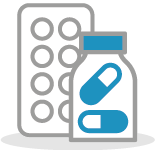 Illustrated icon of a blister pack of tablets and a medicine bottle containing capsules