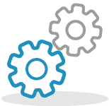 Illustrated icon of 2 cogs working together