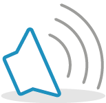 Illustrated icon of a speaker and sound waves