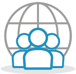 Illustrated icon of a small group of people and globe