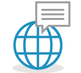 Illustrated icon of a globe and speech bubble