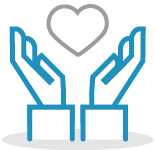 Heart and supporting hands icon representing work experience and volunteering