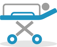Illustrated icon of a person lying on a hospital stretcher