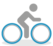 Illustrated icon of a person riding a bike