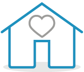 Small house icon with a heart shaped window