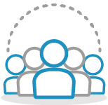 Group of icon human like figures surrounded by a dashed circle