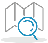 Icon of a map and magnifying glass