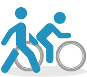 Icon of person riding a bike and someone walking to work