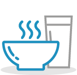 Icon style bowl of hot food and glass of water