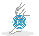 Sketch of body part with target over calf muscle