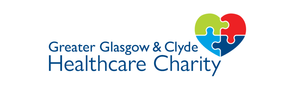 Greater Glasgow & Clyde Healthcare Charity logo. A heart split into four jigsaw sections, each a different colour