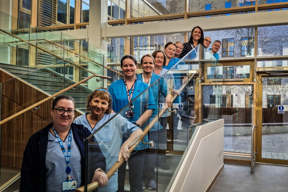 Members of the North-East Glasgow Rehab Team on stairs at the new Parkhead Hub