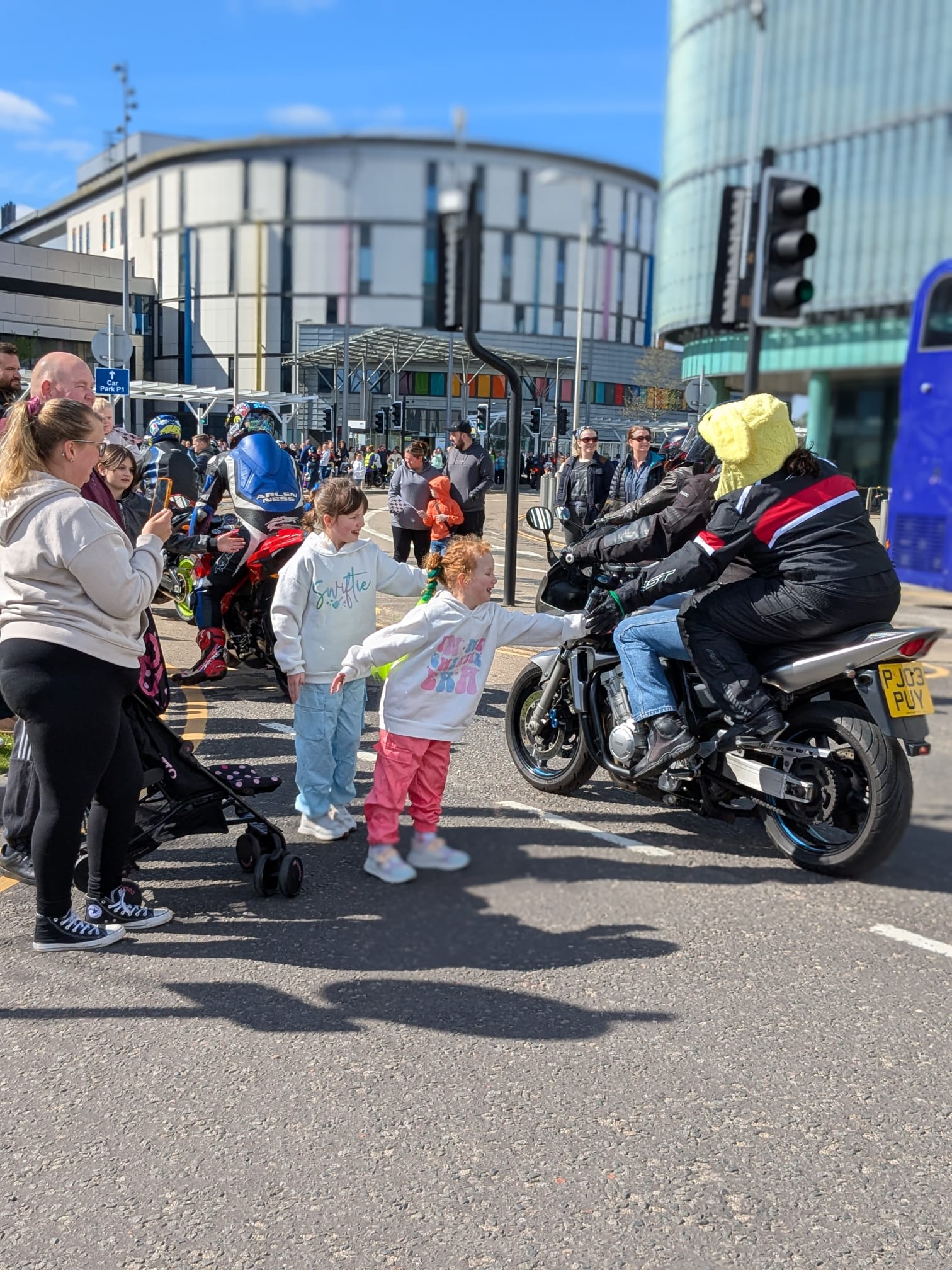 Hundreds of bikers arrive at Royal Hospital for Children as they finish annual Easter Egg Run for charity