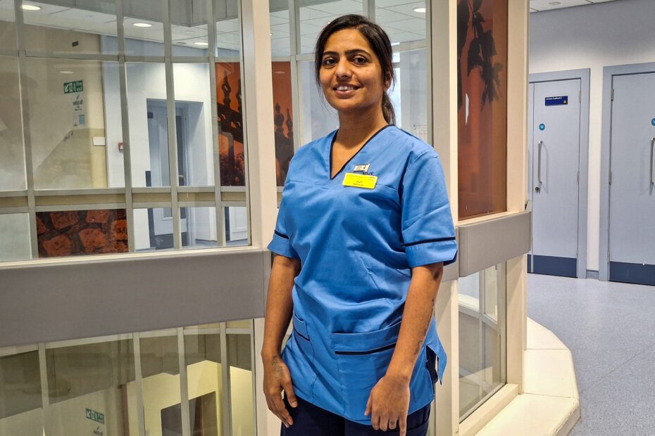 Newly qualified nurse Jaspreet Deerhe outside her ward at Glasgow Royal Infirmary