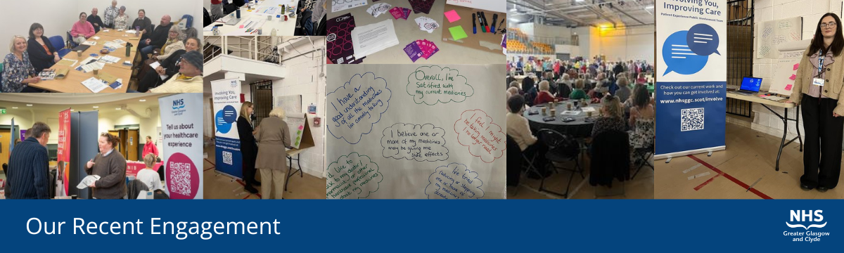 Carousel image showing NHSGGC Recent Engagement Activities carried out by Public Engagement team in 2025