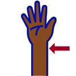 Broken arm icon showing hand and lower arm with arrow pointing between wrist and elbow