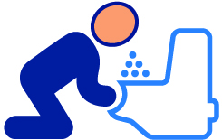 Stick figure hunched over toilet and vomiting