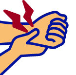 Icon of hands with one hand holding the wrist of the other hand