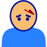 Stick figure with sad facial expression with small cut above eyebrow