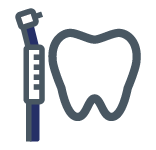 Illustrated icon of a single tooth with a cog on the tooth