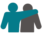 Illustrated icon of a figure giving support to another figure