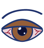 Icon of eye and eyebrow with sore areas on eyeball