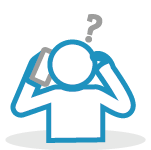 Icon of figure holding phone and scratching their head