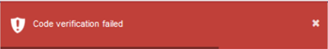 Red Patient Hub error message displaying words "Code verification failed"