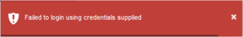 Red Patient Hub error message displaying words "Failed to login using credentials supplied"