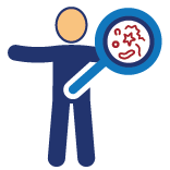 Figure with arrow pointing to bladder showing magnified germs inside a circle