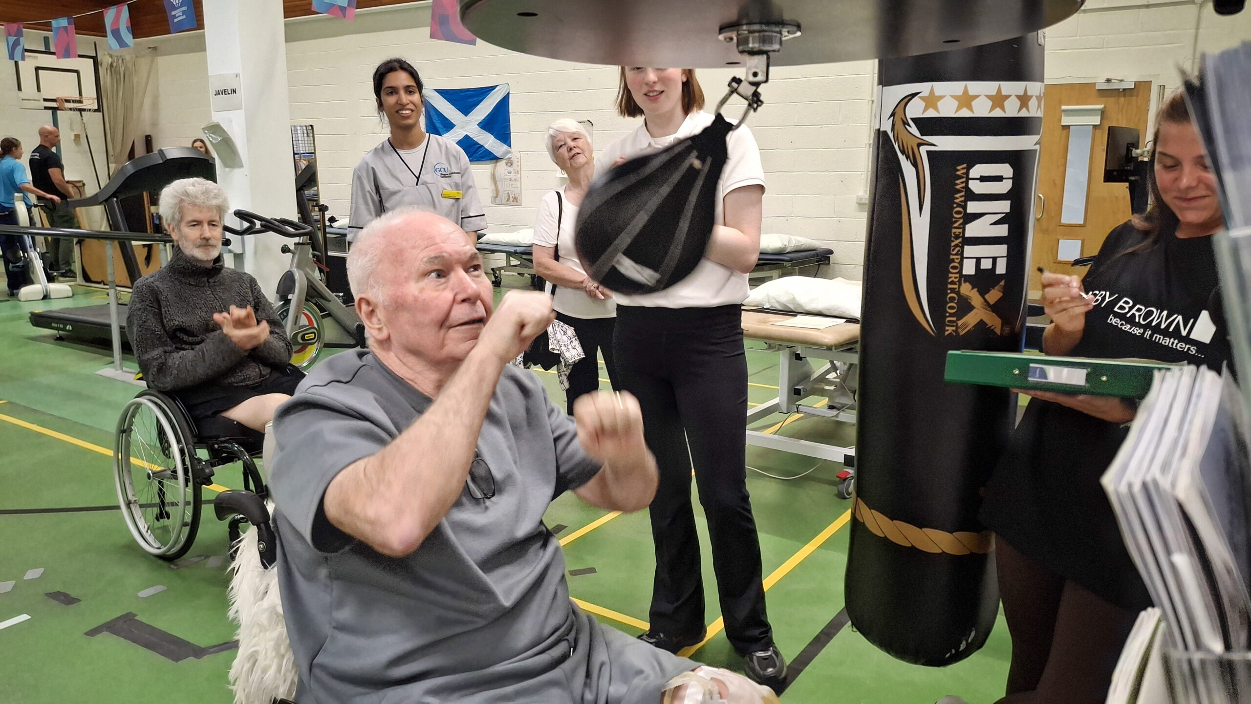 The boxing proved particularly popular - this patient is pitting his skills against a punchbag