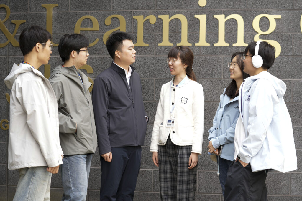 Five FY1 chat outside the Teaching and Learning Centre