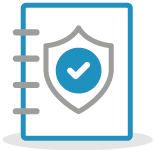 Icon image of book with a shield and tick on the cover
