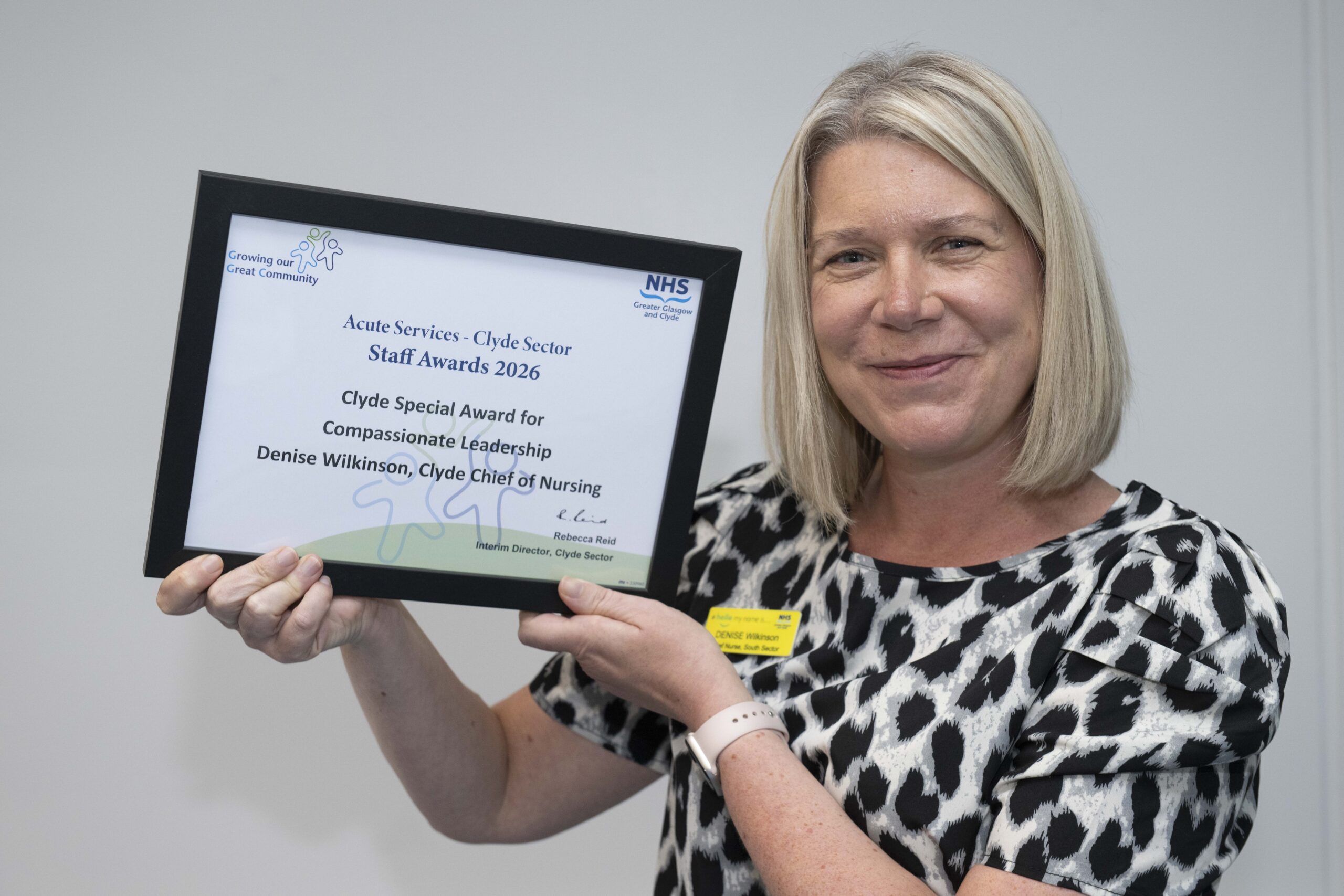 Denise Wilkinson, winner of Special Award for Compassionate Leadership, with her award.
